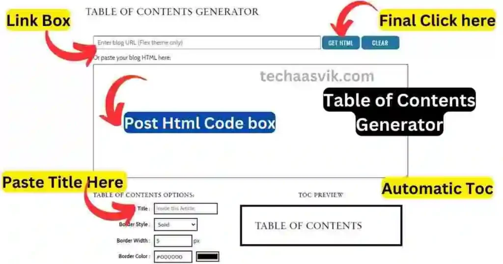 Instructions For Table of Content Generator 
