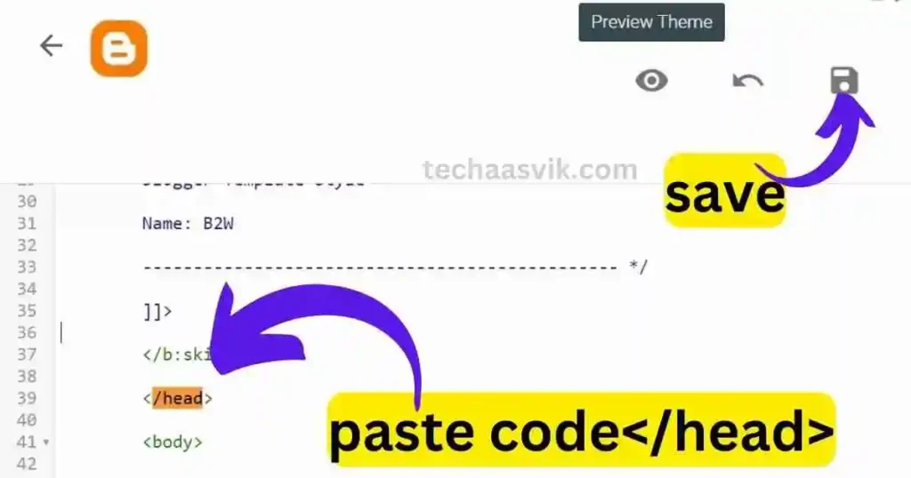 toc ke liye code ko </head> ke niche paste karna hai 
